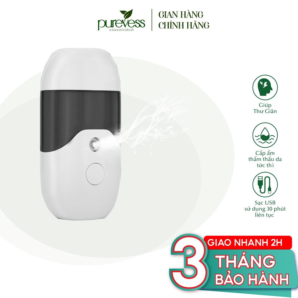 Máy phun sương cầm tay nano mini Purevess giúp tạo ẩm, dưỡng da cấp nước da mặt 50ml có thể dùng với tinh dầu