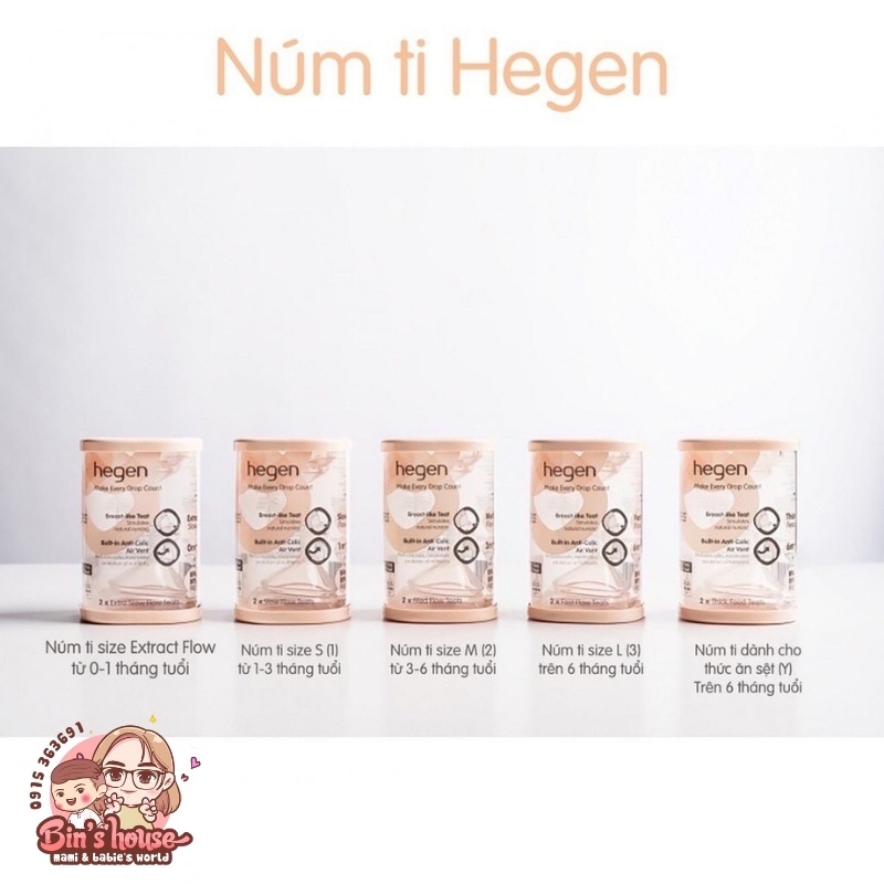 Chính hãng Núm Ti Thay Thế Bình Sữa Hegen 0m+, 3m+ , 6m+ Và Y Cắt 6m+