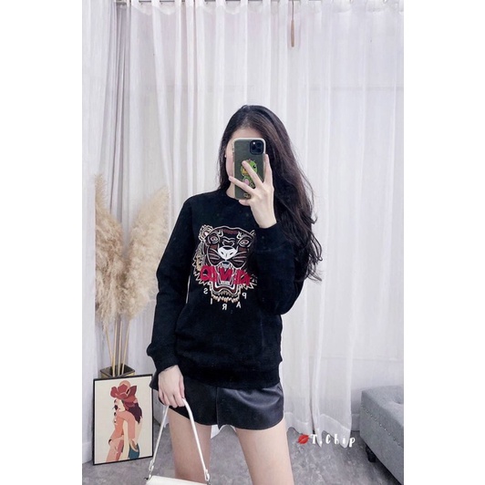 Áo Nỉ Nữ💥SIÊU GIẢM GIÁ💥 Áo Dài Tay Lót Bông Thêu Ken.zo Siêu Ấm