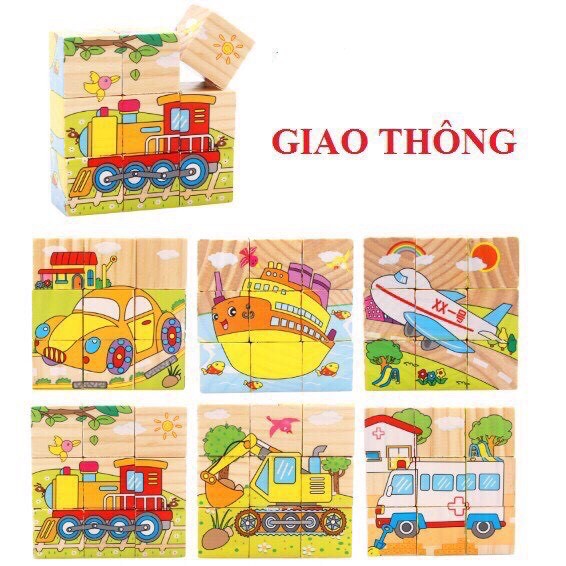 Đồ chơi xếp hình 9 khối gỗ 6 hình nhiều chủ đề - Baby Toys