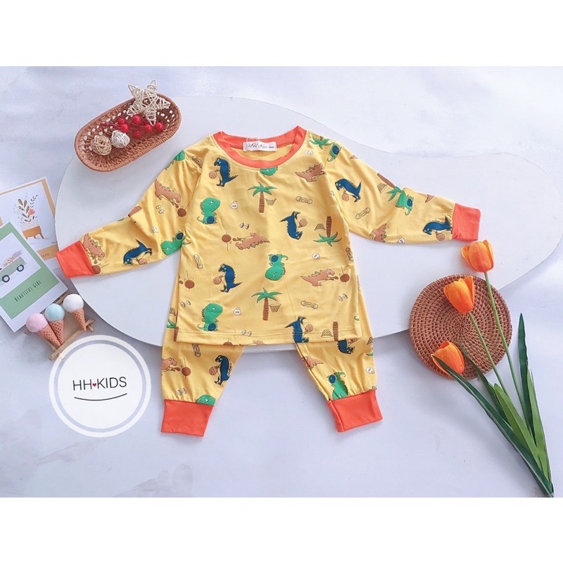 Bộ dài tay thun lạnh in hoạ tiết cho bé trai , gái (6-18kg)