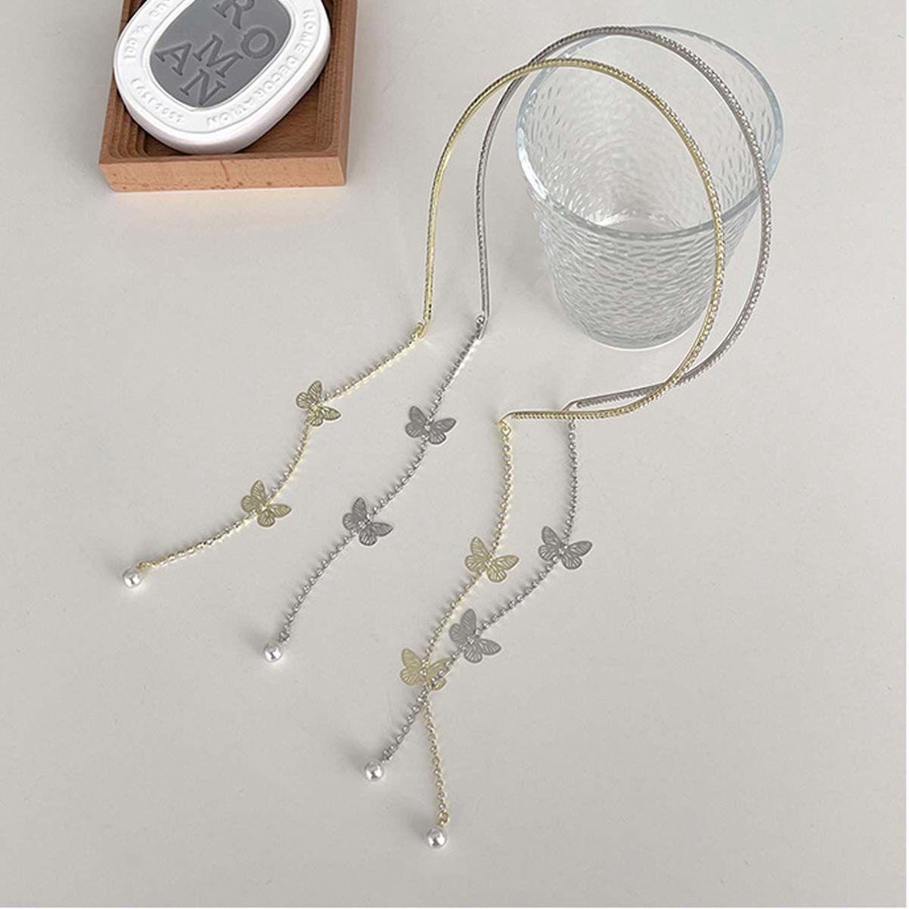 Băng Đô Cài Tóc Hình Bướm Phối Tua Rua Phong Cách Pháp Cổ Điển Dành Cho Nữ