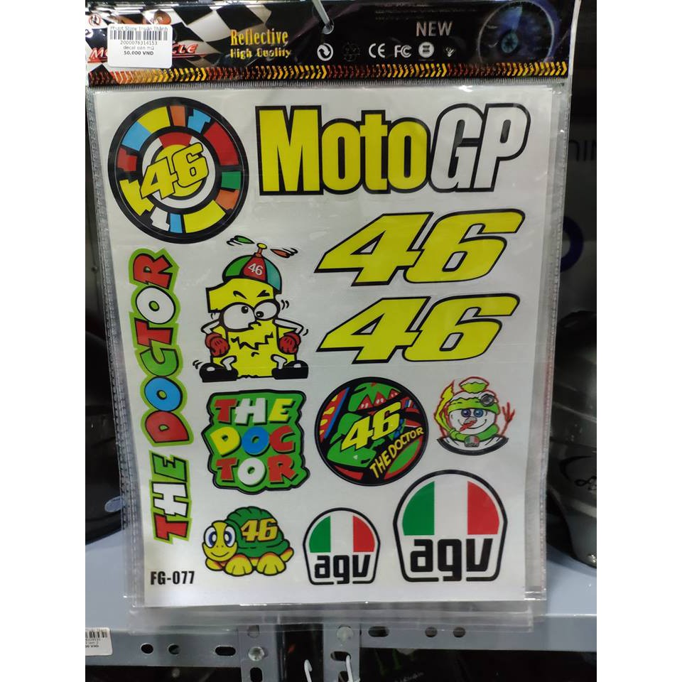 Bộ 14 Tem 46 Rossi Agv Monster Dán Xe Máy Mũ Bảo Hiểm - Khổ A4 Chống Thấm Nước