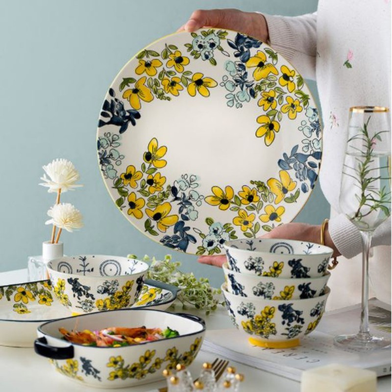 Bát đĩa, bát đĩa sứ họa tiết Mai Vàng đón tết - trang trí bàn ăn đẹp mắt
