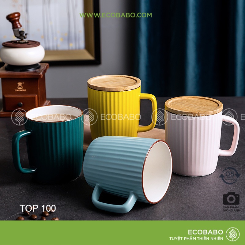 Ly gốm sóng nổi cổ điển đơn màu phong cách Retro Bắc Âu cốc trà cafe văn phòng và gia đình hàng xuất châu âu - Ecobabo