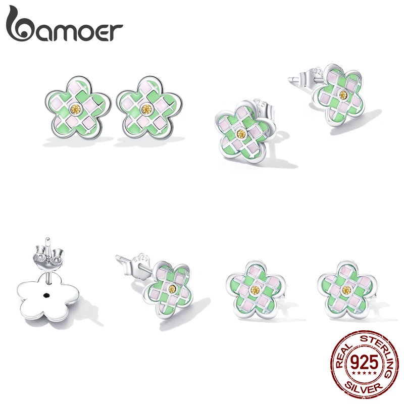 Đôi bông tai Bamoer hình hoa bằng bạc 925 thời trang dành cho nữ