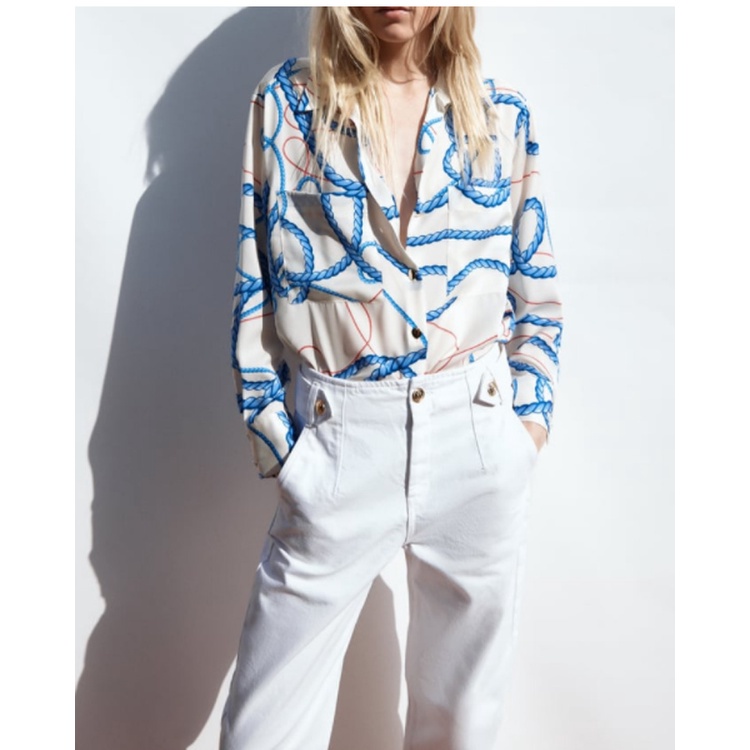 Zara Áo Sơ Mi Tay Dài Cổ Chữ V In Họa Tiết Thời Trang Mùa Xuân 2440122Áo blouse