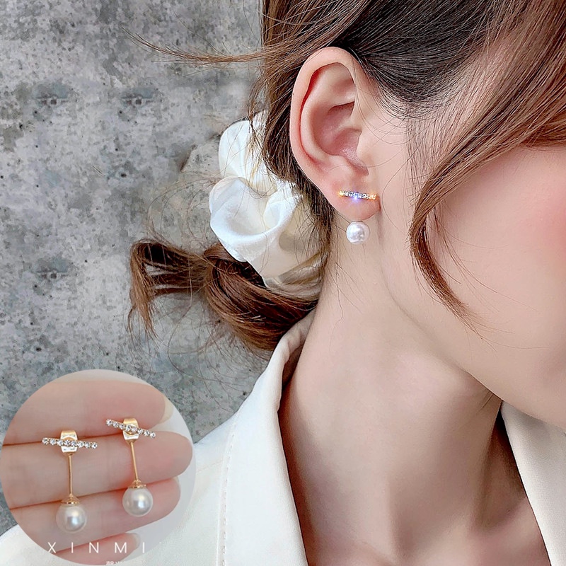 Bông Tai Mạ Bạc 925 Đính Đá Ngọc Trai Nhân Tạo Phong Cách Hàn Quốc Thời Trang