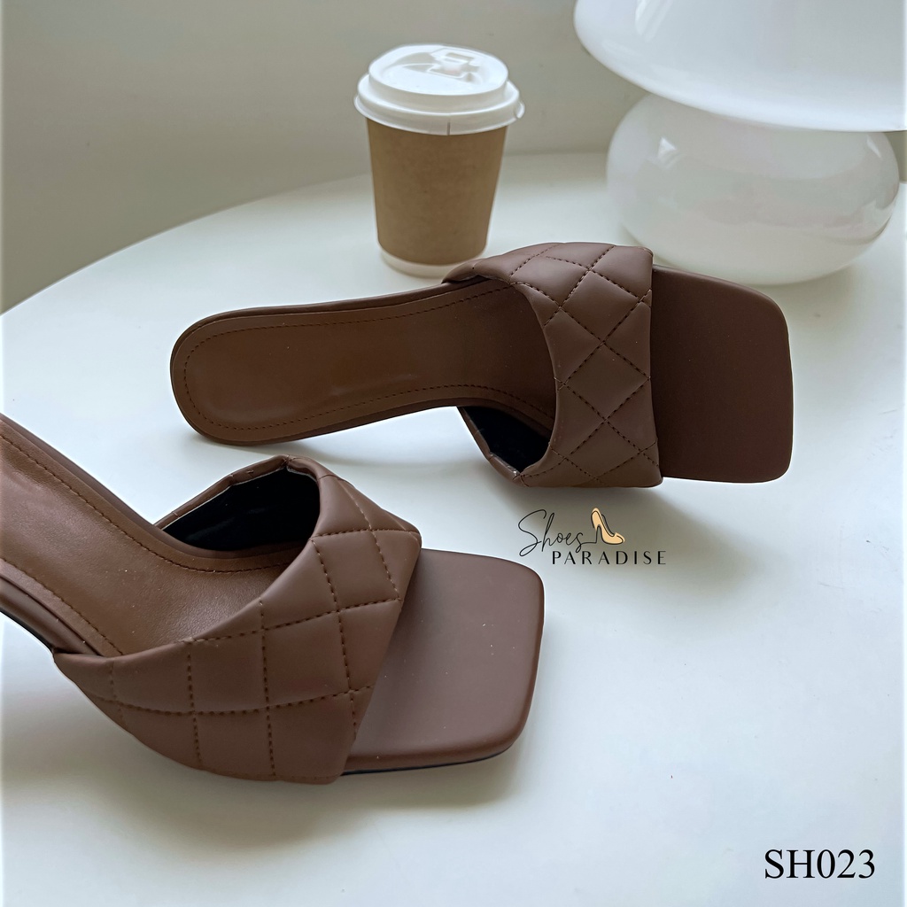 Giày nữ gót nhọn đẹp giày mũi vuông cao gót guốc nữ guôc nữ quai ngang SHOES PARADISE SH023