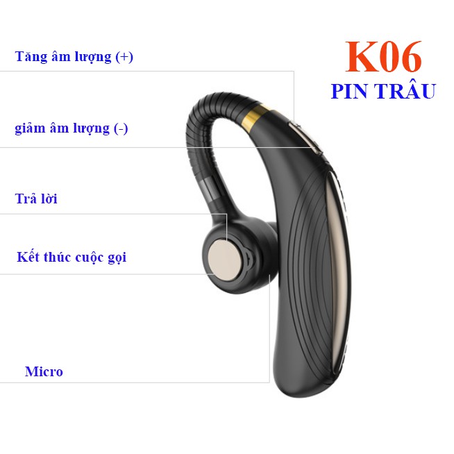 [Mã ELFLASH5 giảm 20K đơn 50K] tai nghe bluetooth pin trâu, bass mạnh K06