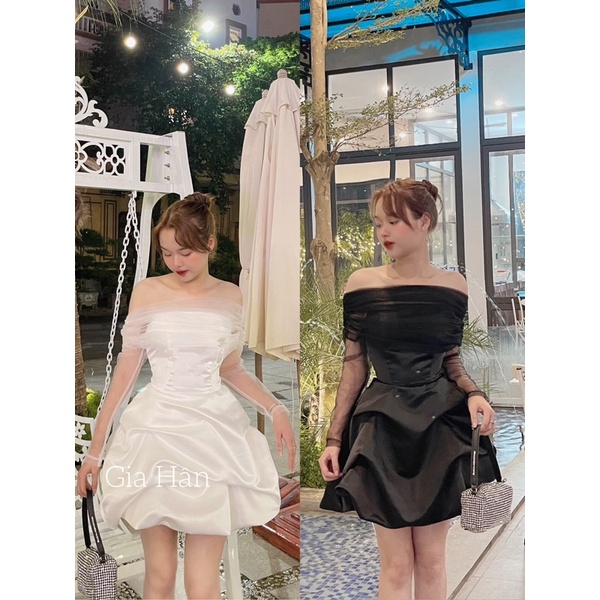 Váy taffa trễ vai phối lưới siêu xinh