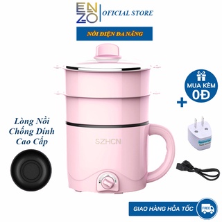 Nồi lẩu điện mini 3 tầng cao cấp, có xửng hấp - nồi điện đa năng mini chống dính tiện lợi, chiên, rán, xào, hấp, ủ