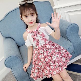 Đầm voan cổ yếm hở vai cho bé
