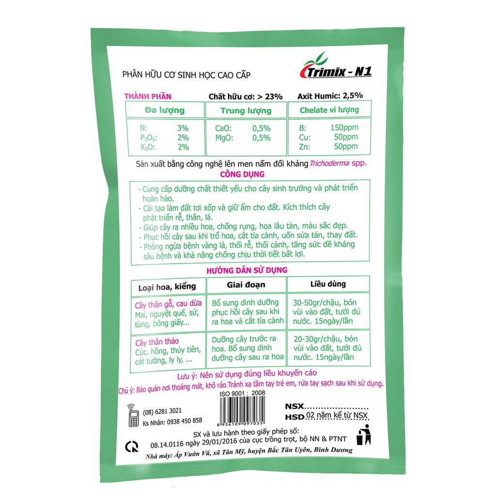 Phân hữu cơ sinh học TRIMIX-N1 dạng viên 700g