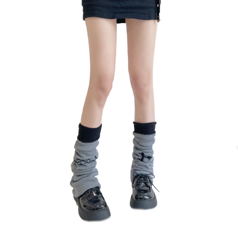 Xiangbao Vớ Ống Chân Dệt Kim In Họa Tiết Chữ Thập Phong Cách Punk Gothic Harajuku Đường Phố Ấm Áp Cho Nữ