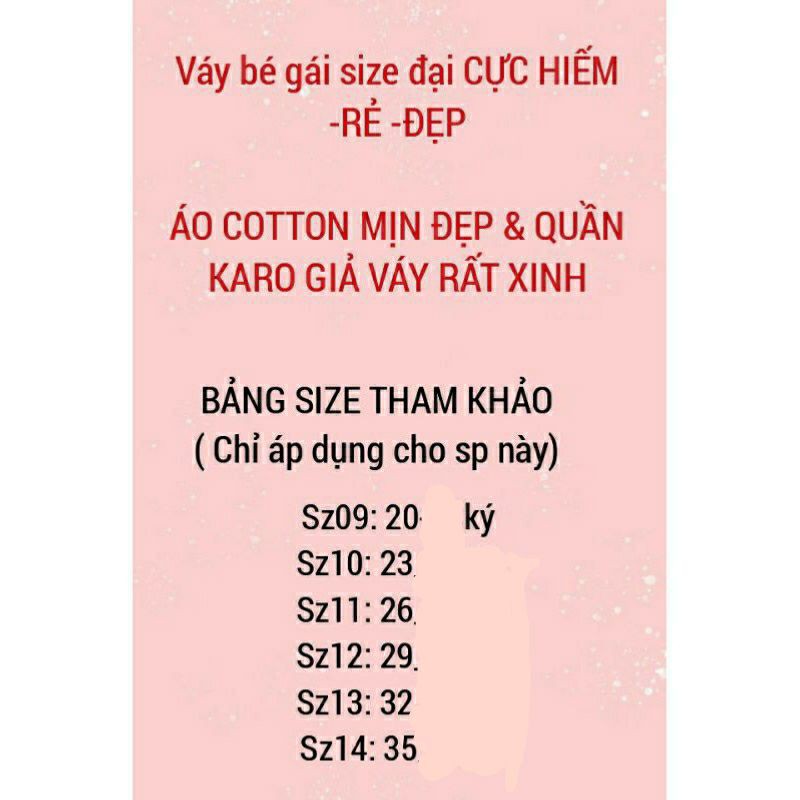 GBV11 (18KG-35KG) BỘ SET ÁO THUN COTTON & QUẦN CARO GIẢ VÁY BÉ GÁI SIZE ĐẠI SIÊU CƯNG