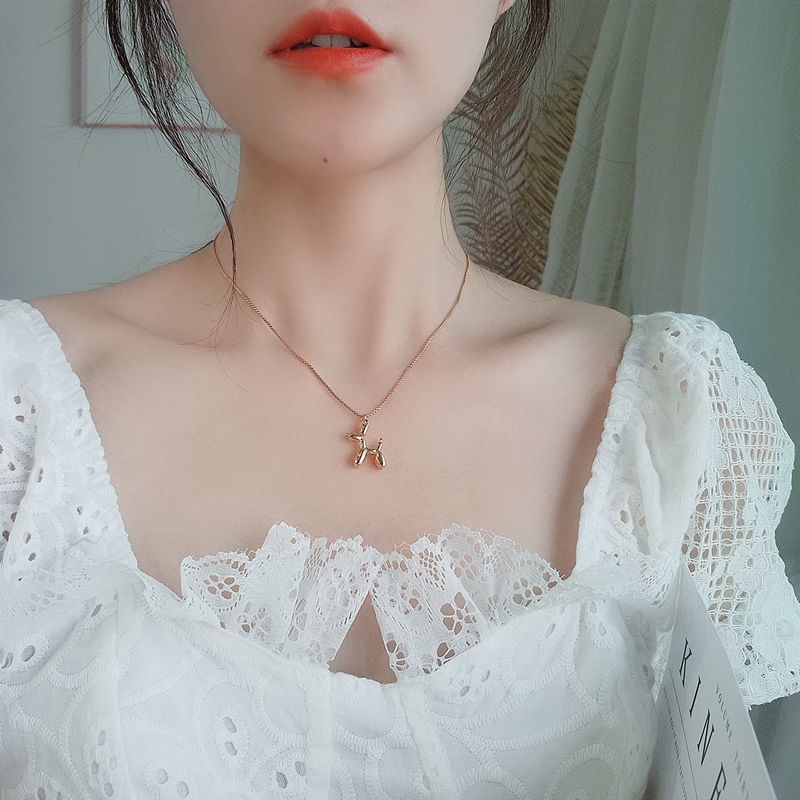 Vòng cổ Sợi Xích Mặt Hình Chú Chó Và Bong Bóng Dễ Thương Phong Cách Hàn Quốc Cho Nữ