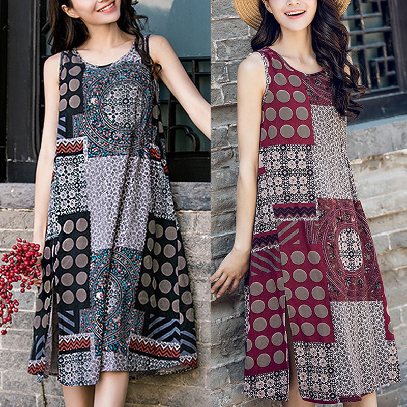 Đầm ngắn tay dáng dài in họa tiết phong cách cổ điển dành cho nữ