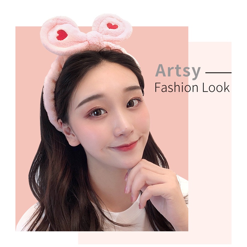 Băng đô rửa mặt bờm cài tóc turban dễ thương cute tai thỏ mèo Gấu vải nhung nơ Warm&amp;Cute