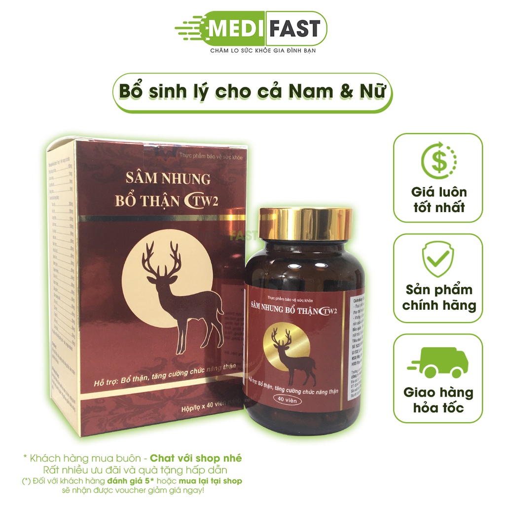 Sâm nhung tăng cường sinh lý Bổ Thận Nam giảm xuất tinh sớm - Sâm nhung bổ thận TW2 - Hộp 40 Viên