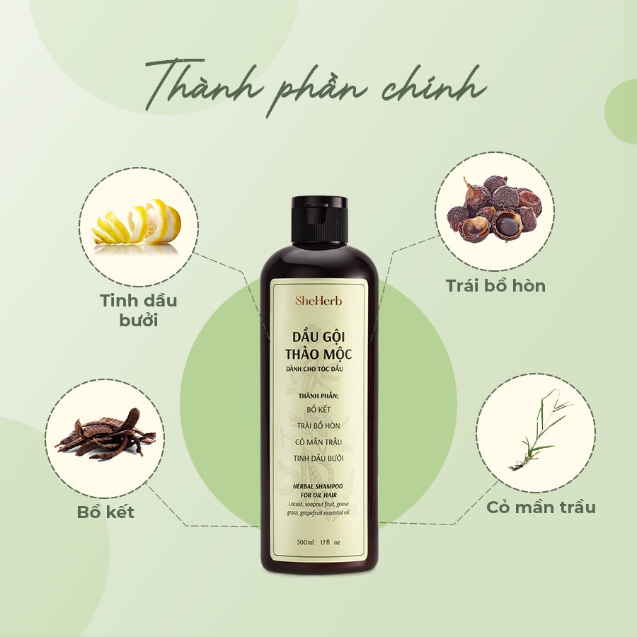 Dầu Gội Tóc Dầu Ngăn Ngừa Rụng Tóc Thảo Mộc SheHerb - Sạch Sâu, Giảm Chẻ Ngọn 250ml