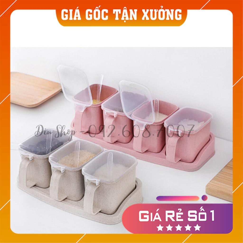 Hộp đựng gia vị ⭐FREESHIP⭐ Set Hộp Đựng Gia Vị Đa Năng 3 Ngăn, 4 Ngăn Có Khay An Toàn Sạch Sẽ Cho Nhà Bếp