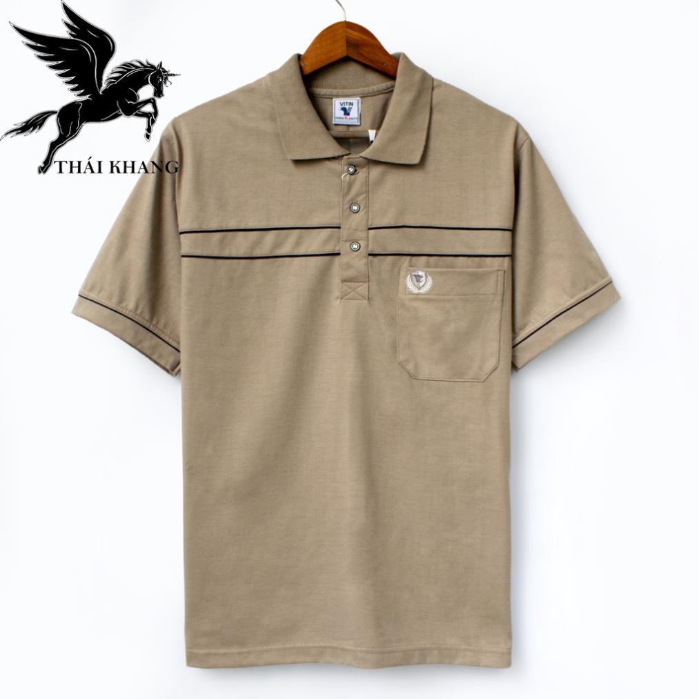 Áo thun nam có cổ trung niên vải cotton xịn loại áo thun nam form rộng rãi cho người lớn tuổi có túi Vitin ATVOG01 *