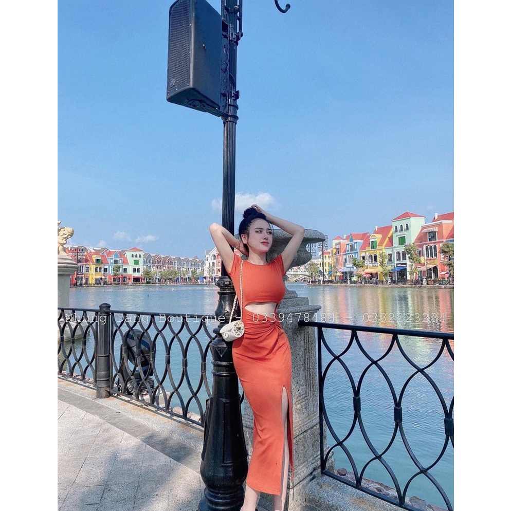 Váy Body Khoét Eo Xẻ Tà TIBU, Đầm Ôm Sexy Nữ Dáng Bó Xoắn Eo hottrend 2022