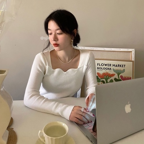 Áo sơ mi ZHELIHANGFEI dệt kim tay dài mỏng eo cao phong cách gợi cảm