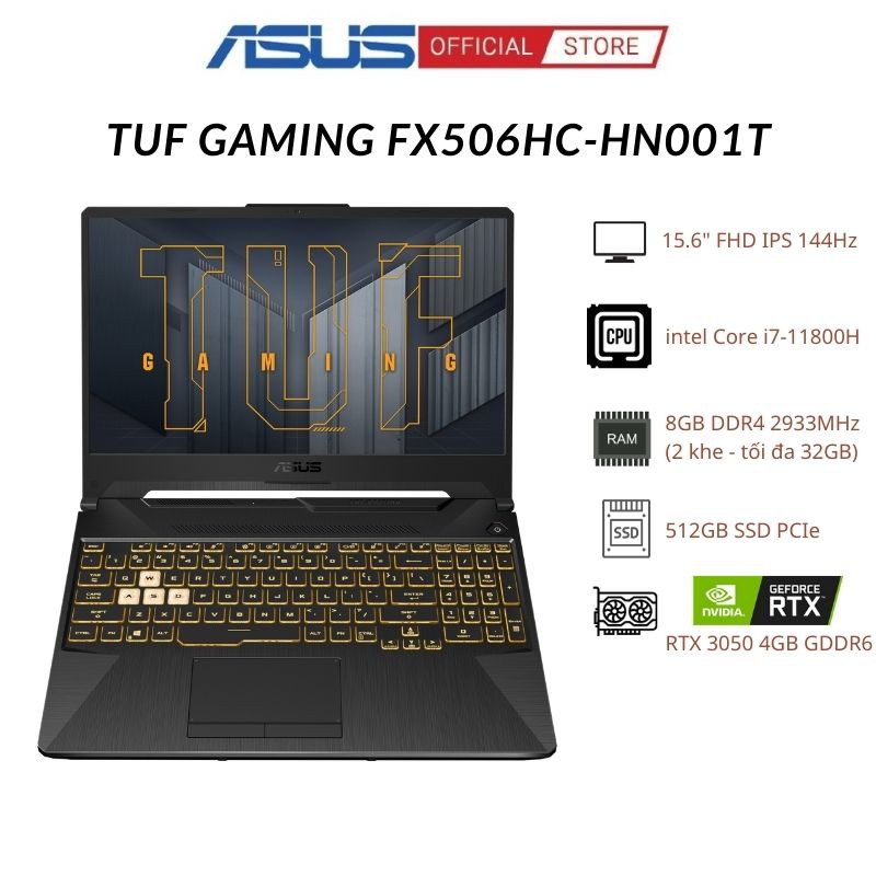 Laptop ASUS TUF Gaming F15 FX506HC-HN001T (Core i7-11800H| 8GB | 512GB | RTX 3050 4GB | 15.6 inch FHD | Win 10 | Xám)