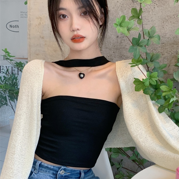 Áo Cardigan Hai Dây Hở Xương Vai Dáng Ôm Màu Trơn Thời Trang Cho Nữ