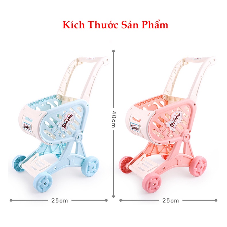 Xe Đẩy Đồ Chơi Cho Bé Xe Đẩy Siêu Thị Mô Hình Cho Bé Chở Trái Cây Có Giỏ Đựng Đồ Tiện Lợi