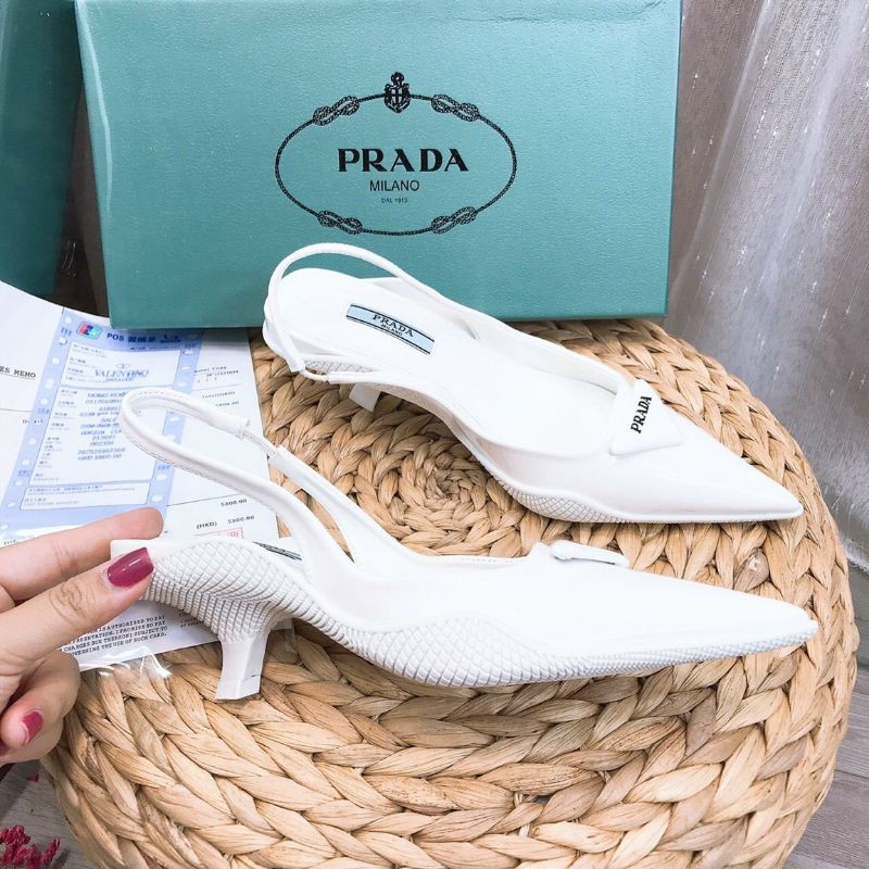 Kdp(ẢNH THẬT) Sandal gót nhú 3p Prada Siêu Êm Da Mềm Fullbox Bill Túi Cao Cấp