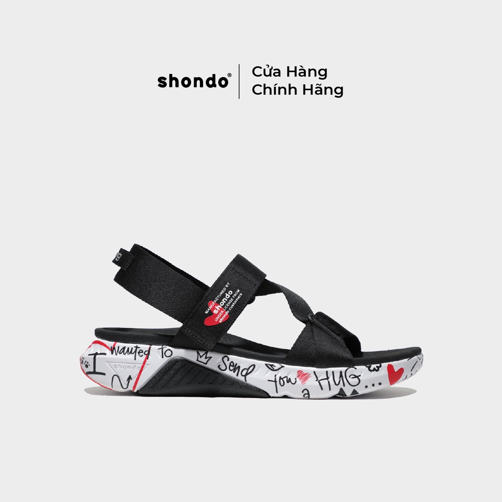 Sandal Shondo F7 F7L0010 Crush đen đế trắng in chữ F7L0010