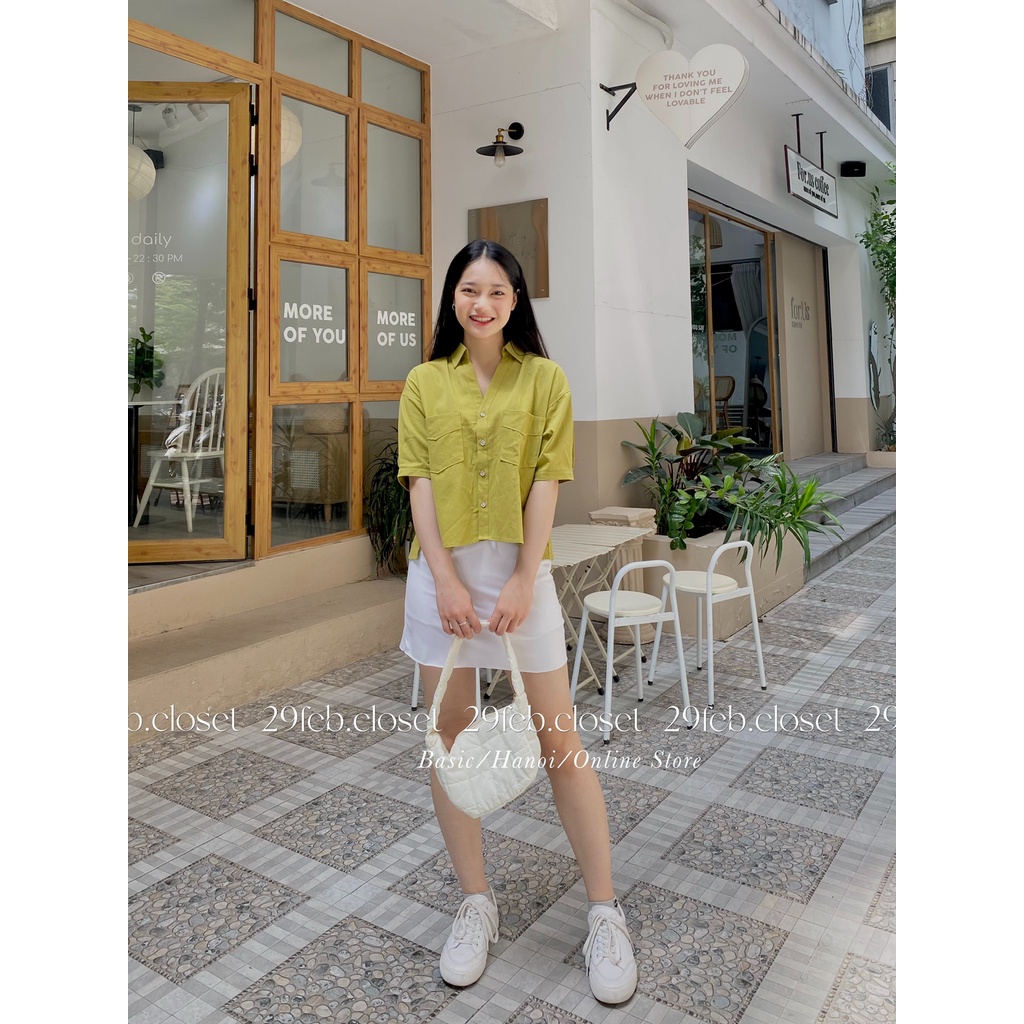 [Ảnh thật/Video] Áo sơ mi cộc tay cổ V xẻ tà - 29feb.closet - A71
