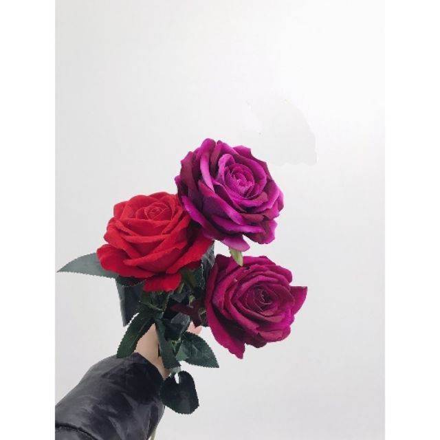 Hoa hồng nhung giả cành 1 bông to, Cao su cao cấp
