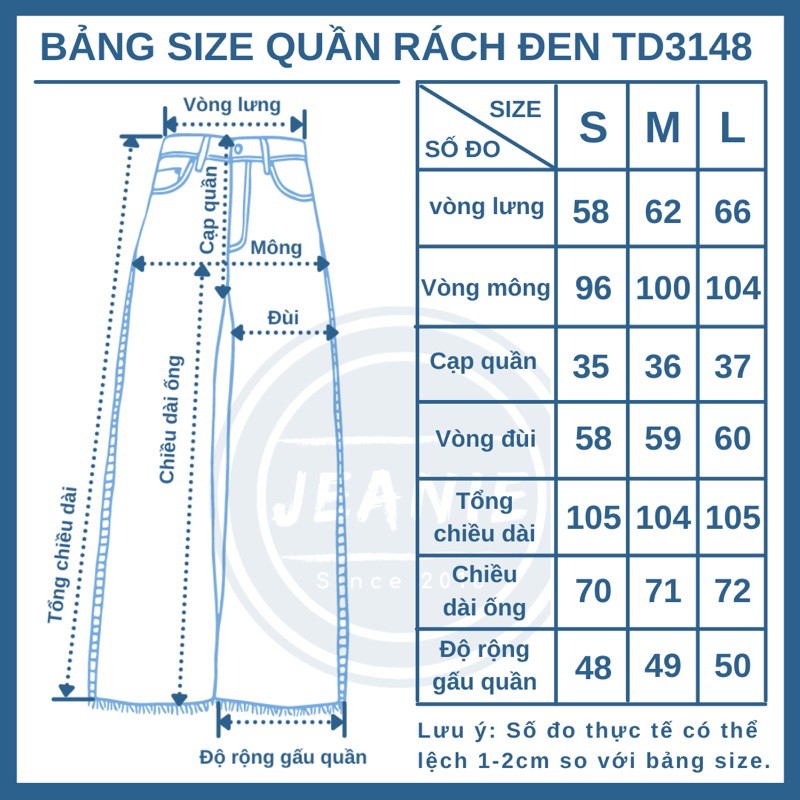 Quần jean nữ ống rộng rách gối JEANIE form dài rộng 3148