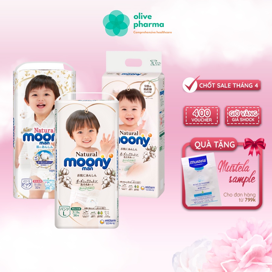 Bỉm Moony Natural FREESHIP Moony Natural Nội Địa Chính Hãng - Bỉm Moony Dán/Quần Đủ Size NB63/S58/M48/L36/XL32