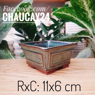  Chậu Sứ Trồng Cây Cảnh Để Bàn, Cây Nội Thất, Cây Bonsai Hình Vát Vuông