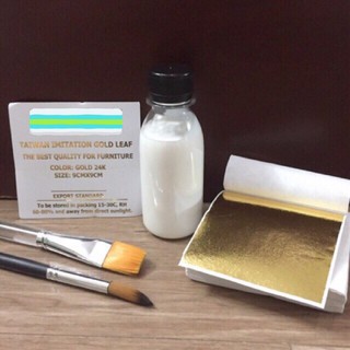 Giá sốc Combo vật liệu dát vàng gồm lá vàng+ lá bạc, keo và bộ cọ ( Màu cọ giao ngẫu nhiên)