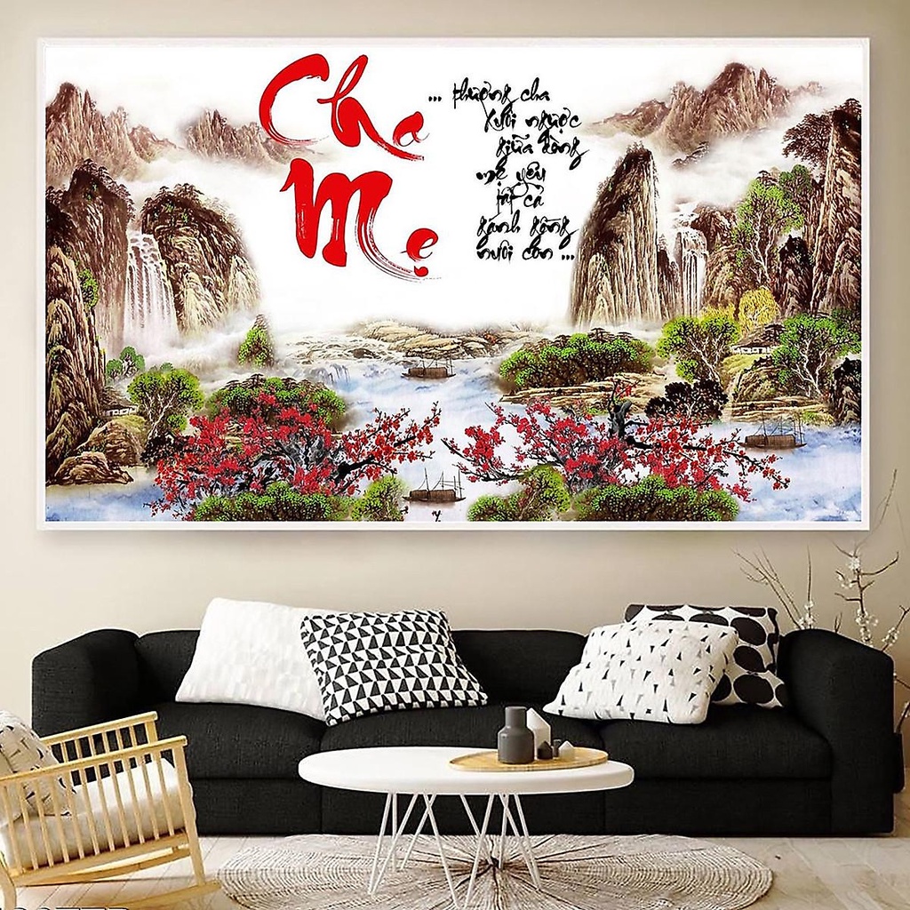 Tranh Tráng Gương Cao Cấp Treo Tường Hiện Đại _ Tranh Thư Pháp Cha mẹ