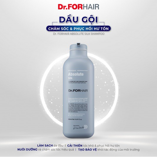 Bộ dầu gội xả dưỡng, giữ màu tóc nhuộm Dr.FORHAIR/Dr For Hair Absolute Silk 500ml/chai