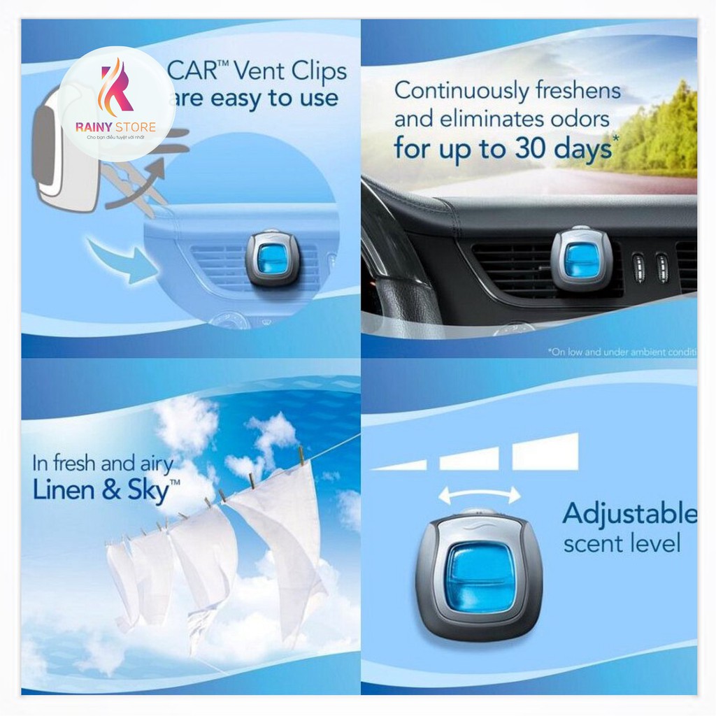 Nước hoa xe hơi Febreze Car Linen &amp; Sky set 5 cái 5x2ml