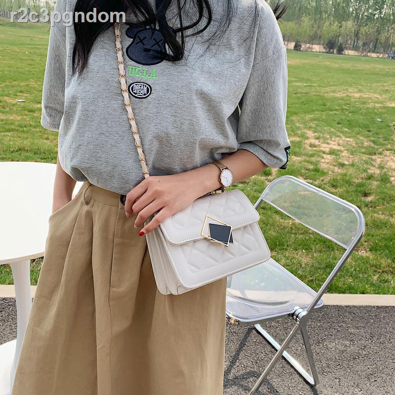 Túi dây chuyền Lingge nữ 2021 mới hợp thời trang lưới màu đỏ hoang dã đeo vai đơn vuông nhỏ Hàn Quốc