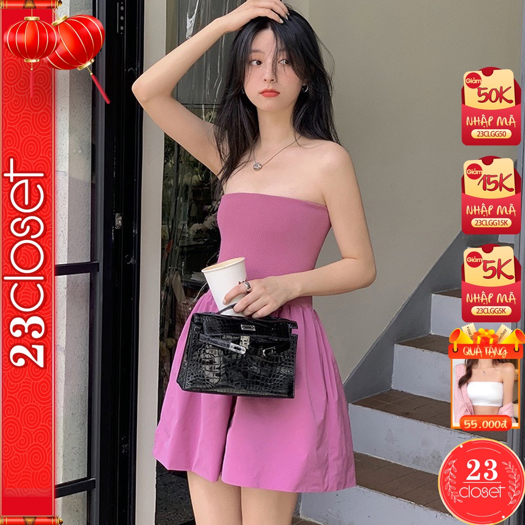 Jumpsuit nữ 23CLOSET jumpsuit giả váy chất thô quần giả váy nữ liên thân áo ống chất len thun co giãn đi biển, tiệc-JS01