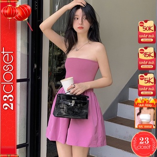 Jumpsuit nữ 23CLOSET jumpsuit giả váy chất thô quần giả váy nữ liên thân áo ống chất len thun co giãn đi biển, tiệc-JS01