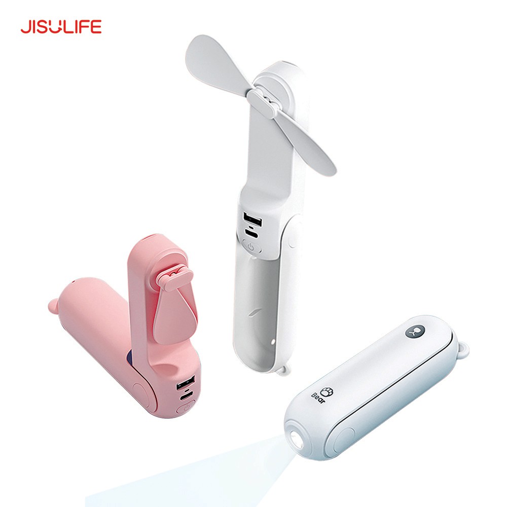 Quạt mini cầm tay Jisulife F8X, thời gian hoạt động siêu lâu, tích hợp đèn pin và sạc dự phòng_BH 12 tháng chính hãng