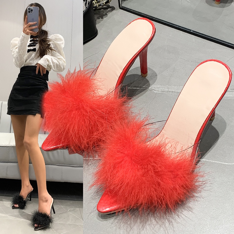 Giày Cao Gót Phối Lông Xinh Xắn Thời Trang Size 3.54Inch Size 35-43
