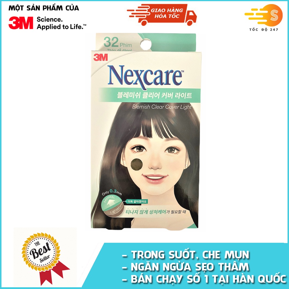 Hộp 32 miếng phim dán mụn, ngăn sẹo thâm trong suốt Nexcare 3M TM-32M