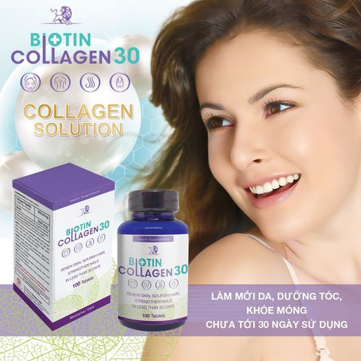 Biotin Collagen 30 – Hỗ trợ giúp da sáng mịn, ngăn rụng tóc, móng khỏe (Lọ 100 viên)